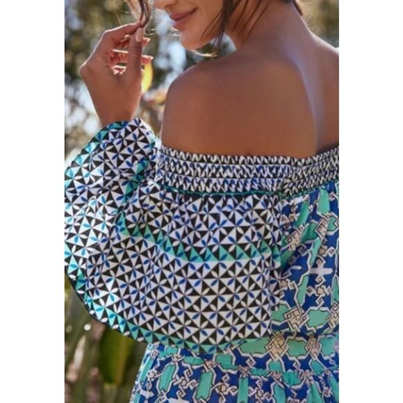 Ro's Garden Jenna Midi Dress Flutter Sleeve Anthropologie Size Medium Summer - Picture 2 of 8